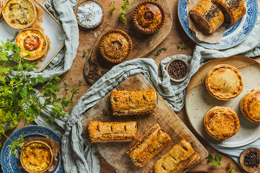 Close-up of flaky, golden pies from a trusted wholesale supplier