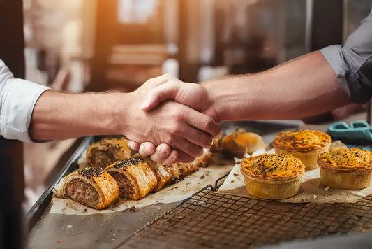 Selection of pies and sausage rolls for farm shop and café suppliers