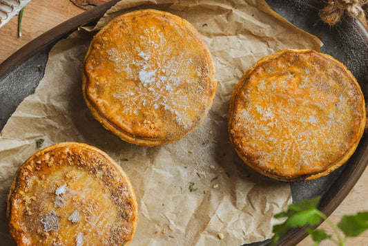Close-up of frozen pies and pastries preserved for optimal freshness