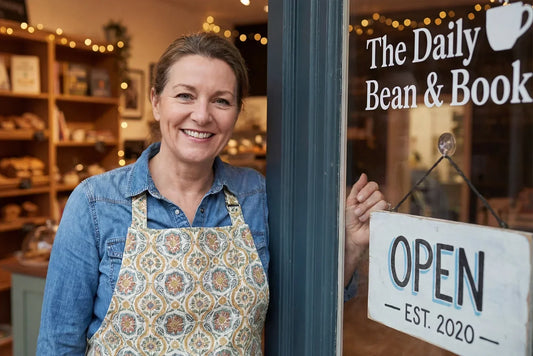 Business owner opening a café