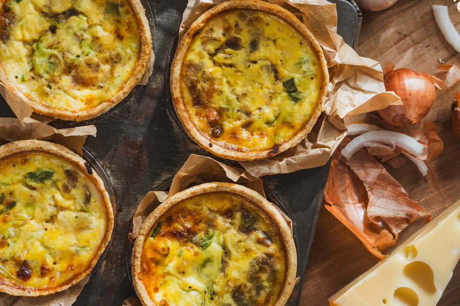 Four Cheese & Onion Quiche with golden shortcrust pastry